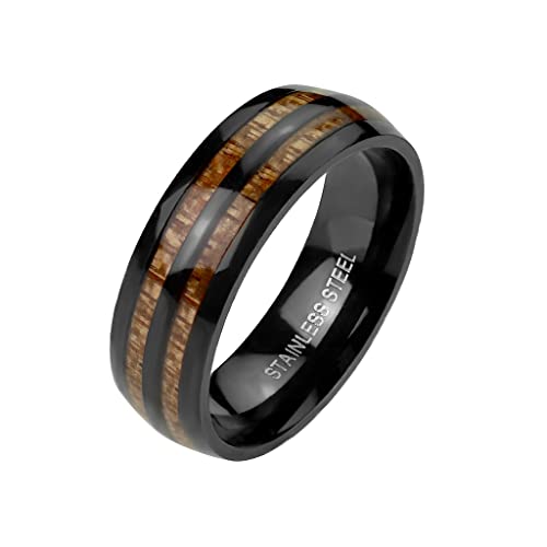 Bungsa 64 (20.4) Schwarzer Ring doppeltes Holz-Inlay aus 316L Edelstahl Unisex von Bungsa