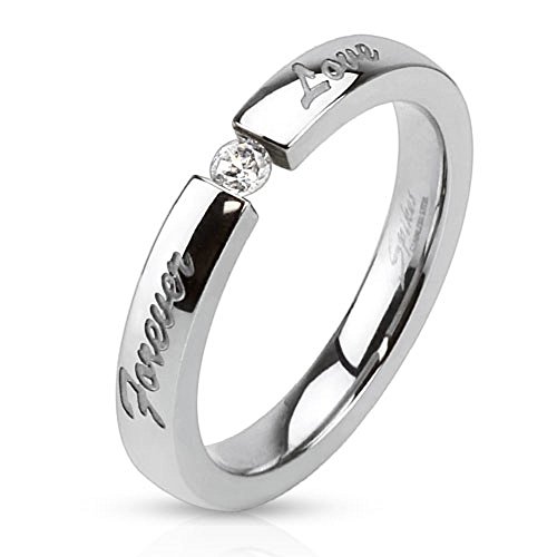 Bungsa 57 (18.1) Ring Forever Love eingraviert Edelstahl Silber hochglanzpoliert Damenring (Ring Damen Fingerring Partnerringe Verlobungsringe Trauringe Damenring Edelstahlring Chirurgenstahl) von Bungsa