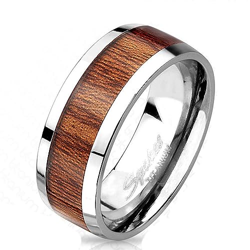 Bungsa 62 (19.7) Titan Ring mit edlem braunem Holz Mittelring für Damen und Herren von Bungsa