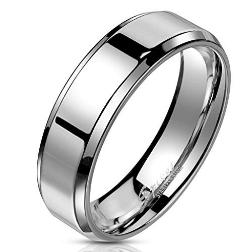 Bungsa 64 (20.4) Edelstahl Ring mit schrägem Rand hochglanzpoliert Silber Schmuckring für Damen und Herren (Ring Damen Fingerring Partnerringe Verlobungsringe Trauringe Damenring Chirurgenstahl) von Bungsa