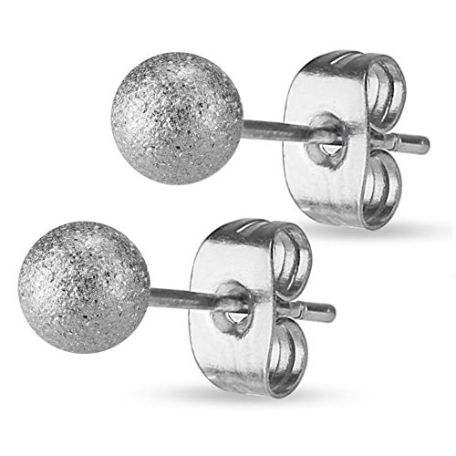 Bungsa 6mm - Silber | Ohrstecker sandgestrahlt ~~ 8 FARBEN & GRÖSSEN ~~ 1 Paar Edelstahl (Ohrringe Ohrschmuck Ohrklemmen Studs Damen Frauen Herren Mode Earrings) von Bungsa