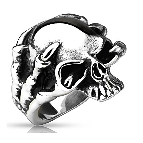 Bungsa 70 (22.3) Drachenklaue Totenkopf Skull Ring Edelstahl silber für Männer 60 62 64 67 70 (Ring Herren Fingerring Edelstahlring Chirurgenstahl Totenkopfring Herrenring Tod Death Gothic) von Bungsa