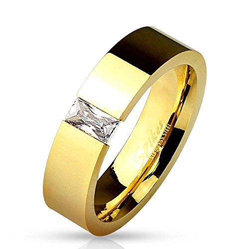 Bungsa 70 (22.3) Ring Gold mit rechteckigem Kristall Stein (Edelstahl Damen Fingerring Partnerringe Verlobungsringe Trauringe Damenring Edelstahlring Chirurgenstahl) von Bungsa
