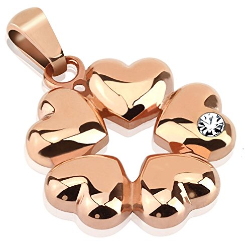 Bungsa Anhänger 5 Herzen mit Kristall Stein in rosegold rosé Edelstahl (Kettenanhänger Pendant Charm Beads Chirurgenstahl Damen Herren Schmuck Hearts Love) von Bungsa