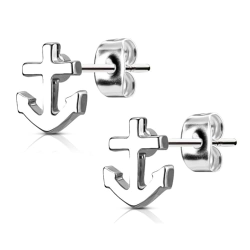 Bungsa Anker Ohrstecker silber - 1 Paar Edelstahl (Ohrringe Ohrschmuck Anchor Marine Sailing Ohrklemmen Damen Frauen Herren Mode Studs Earrings) von Bungsa