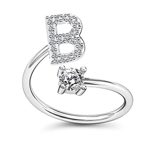 Bungsa B Ring Buchstabe - BUCHSTABEN RING silber mit Kristallen - biegbarer Fingerring/Zehenring Toering für Damen, Kinder & Herren von Bungsa