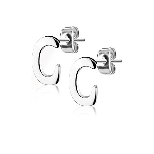 Bungsa BUCHSTABE C Ohrstecker Silber - BUCHSTABEN C Ohrring in Silber - Alphabet Ohrringe zum Stecken - aus Edelstahl - Ohrschmuck für Damen, Kinder & Herren von Bungsa