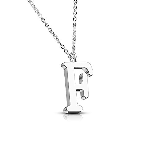 Bungsa BUCHSTABE F Halskette Silber - BUCHSTABEN-ANHÄNGER F Kette - Alphabet Kette für Frauen & Männer - aus Edelstahl - Schmuck für Jungs & Mädchen von Bungsa