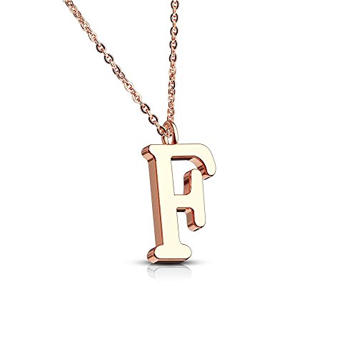 Bungsa BUCHSTABE F Kette Rosegold - BUCHSTABEN-ANHÄNGER F Halskette in Rosegold - Alphabet Kette rosé - aus Edelstahl - Schmuck für Damen, Kinder & Herren von Bungsa