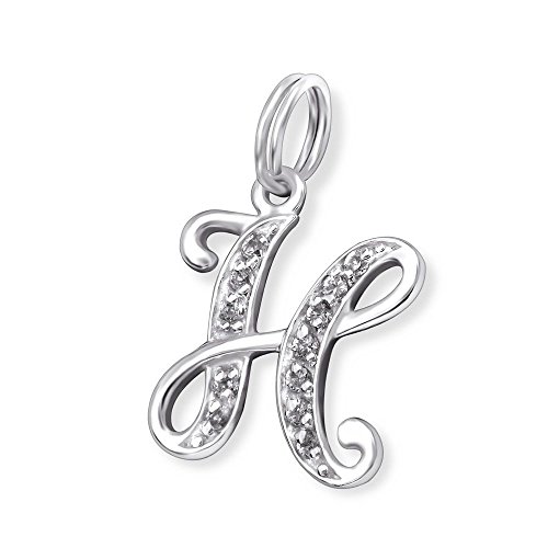 Bungsa BUCHSTABE H Halsketten-Anhänger BUCHSTABEN 925 Sterling Silber mit Kristallen - kleiner BUCHSTABE H CHARM für Bettel-Armband - für Damen, Kinder & Herren - silberner Letter H von Bungsa