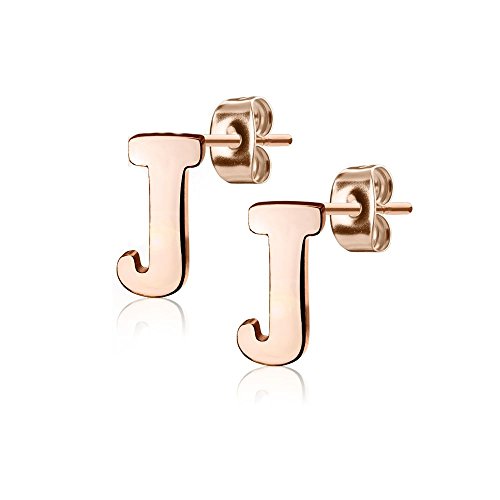 Bungsa BUCHSTABE J Ohrstecker Rosegold - BUCHSTABEN J Ohrring in Rosegold - Alphabet Ohrringe zum Stecken - aus Edelstahl - Ohrschmuck für Damen, Kinder & Herren von Bungsa