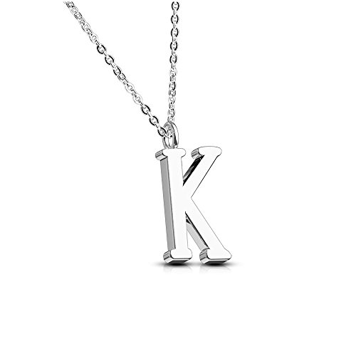 Bungsa Buchstabe K Halskette Silber - Buchstaben-ANHÄNGER K Kette - Alphabet Kette für Frauen & Männer - aus Edelstahl - Schmuck für Jungs & Mädchen von Bungsa