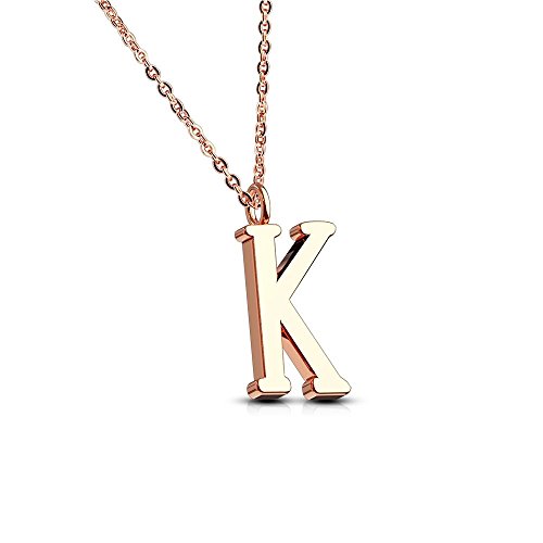 Bungsa BUCHSTABE K Kette Rosegold - BUCHSTABEN-ANHÄNGER K Halskette in Rosegold - Alphabet Kette rosé - aus Edelstahl - Schmuck für Damen, Kinder & Herren von Bungsa