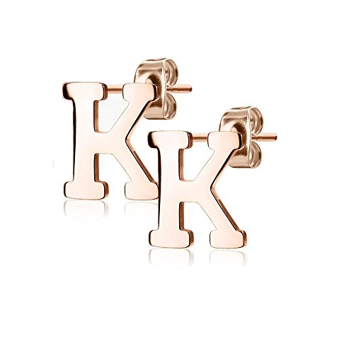 Bungsa BUCHSTABE K Ohrstecker Rosegold - BUCHSTABEN K Ohrring in Rosegold - Alphabet Ohrringe zum Stecken - aus Edelstahl - Ohrschmuck für Damen, Kinder & Herren von Bungsa