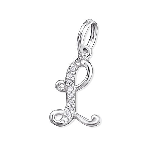 Bungsa BUCHSTABE L Halsketten-Anhänger BUCHSTABEN 925 Sterling Silber mit Kristallen - kleiner BUCHSTABE L CHARM für Bettel-Armband - für Damen, Kinder & Herren - silberner Letter L von Bungsa