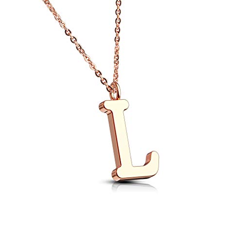 Bungsa BUCHSTABE L Kette Rosegold - BUCHSTABEN-ANHÄNGER L Halskette in Rosegold - Alphabet Kette rosé - aus Edelstahl - Schmuck für Damen, Kinder & Herren von Bungsa