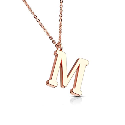 Bungsa BUCHSTABE M Kette Rosegold - BUCHSTABEN-ANHÄNGER M Halskette in Rosegold - Alphabet Kette rosé - aus Edelstahl - Schmuck für Damen, Kinder & Herren von Bungsa