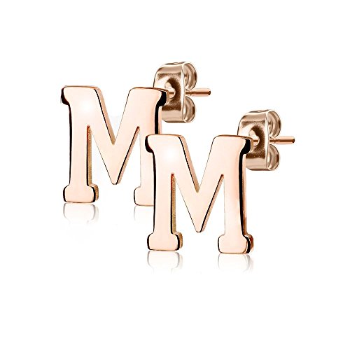 Bungsa BUCHSTABE M Ohrstecker Rosegold - BUCHSTABEN M Ohrring in Rosegold - Alphabet Ohrringe zum Stecken - aus Edelstahl - Ohrschmuck für Damen, Kinder & Herren von Bungsa