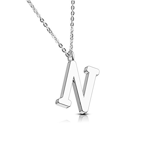 Bungsa BUCHSTABE N Halskette Silber - BUCHSTABEN-ANHÄNGER N Kette - Alphabet Kette für Frauen & Männer - aus Edelstahl - Schmuck für Jungs & Mädchen von Bungsa