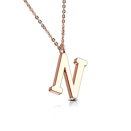 Bungsa BUCHSTABE N Kette Rosegold - BUCHSTABEN-ANHÄNGER N Halskette in Rosegold - Alphabet Kette rosé - aus Edelstahl - Schmuck für Damen, Kinder & Herren von Bungsa