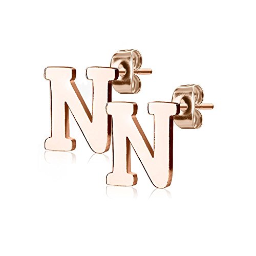 Bungsa BUCHSTABE N Ohrstecker Rosegold - BUCHSTABEN N Ohrring in Rosegold - Alphabet Ohrringe zum Stecken - aus Edelstahl - Ohrschmuck für Damen, Kinder & Herren von Bungsa