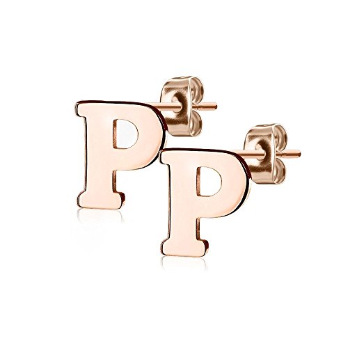 Bungsa BUCHSTABE P Ohrstecker Rosegold - BUCHSTABEN P Ohrring in Rosegold - Alphabet Ohrringe zum Stecken - aus Edelstahl - Ohrschmuck für Damen, Kinder & Herren von Bungsa