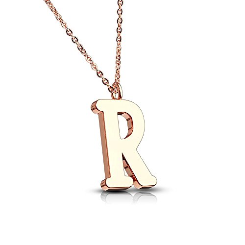 Bungsa BUCHSTABE R Kette Rosegold - BUCHSTABEN-ANHÄNGER R Halskette in Rosegold - Alphabet Kette rosé - aus Edelstahl - Schmuck für Damen, Kinder & Herren von Bungsa