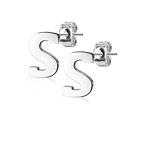 Bungsa BUCHSTABE S Ohrstecker Silber - BUCHSTABEN S Ohrring in Silber - Alphabet Ohrringe zum Stecken - aus Edelstahl - Ohrschmuck für Damen, Kinder & Herren von Bungsa