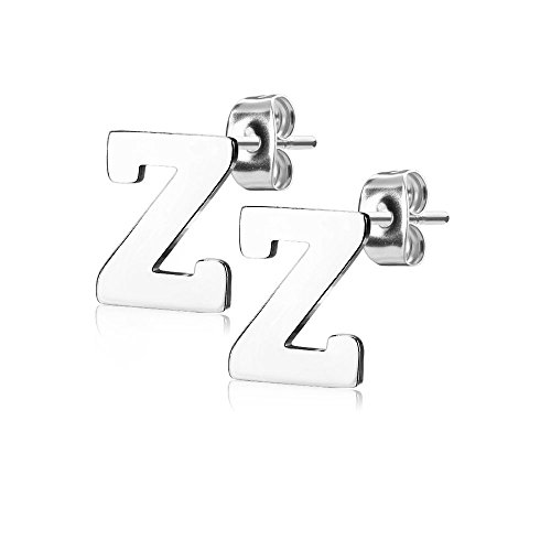 Bungsa BUCHSTABE Z Ohrstecker Silber - BUCHSTABEN Z Ohrring in Silber - Alphabet Ohrringe zum Stecken - aus Edelstahl - Ohrschmuck für Damen, Kinder & Herren von Bungsa