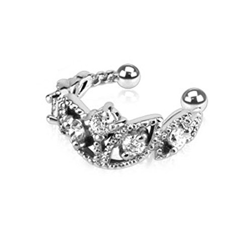 Bungsa Beads Ear Cuff Ornament mit Stein Kristall Zirkonia | Ohrstecker Conch Fake Piercing Rhodium Silber Studs (Ohrstecker Ohrringe Ohrhänger Creolen Ohrschmuck Ohrklemmen Damen Frauen Herren Mode von Bungsa