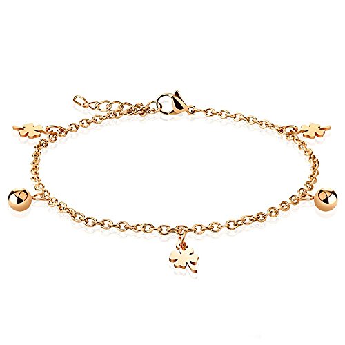 Bungsa Bettelarmband Kleeblatt & Ball roségold Edelstahl für Damen (Edelstahl Armband Damenarmband Herrenarmband Bracelet Chirurgenstahl Schmuck) von Bungsa