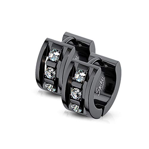 Bungsa Black Damen Creolen Edelstahl mit Kristall Inlay 1 PAAR (Ohrringe Ohrhänger Ohrstecker schwarz black Ohrschmuck Ohrklemmen Damen Frauen Herren Mode) von Bungsa