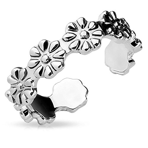 Bungsa Blüten Zehring VERSTELLBAR Silber Damen Brass (Zehring Fussschmuck Fussring Toe-Ring Nail Ring Nagelring biegbar verstellbar) von Bungsa