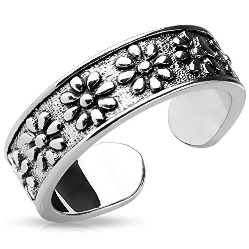 Bungsa Blüten Zehring silber Damen Brass (Zehenring Fussschmuck Fussring Toe-Ring Nail Ring Nagelring biegbar verstellbar) von Bungsa