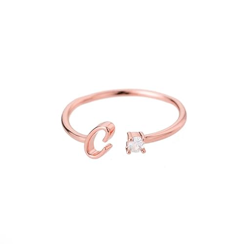 Bungsa Buchstaben Ring roségold Zirkonia-Kristall aus Metall - biegbarer Fingerring/Zehenring Toering für Damen, Kinder & Herren - C von Bungsa