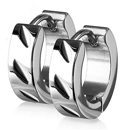 Bungsa Creolen silber Edelstahl mit Diagonalschliff 1 Paar für Damen (Ohrstecker Ohrringe Ohrhänger Creolen Ohrschmuck Ohrklemmen Damen Frauen Herren Mode) von Bungsa