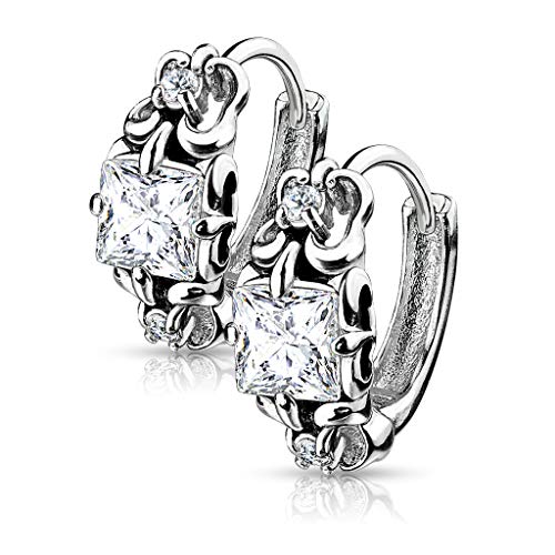 Bungsa Damen Creolen mit eckigem Kristall aus 316L Edelstahl von Bungsa