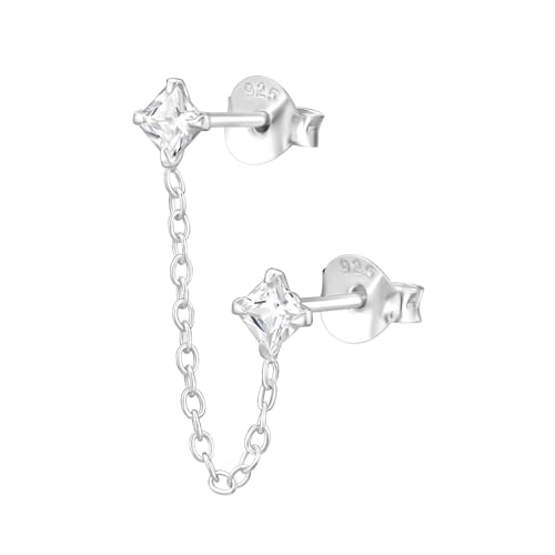 Bungsa Damen-Ohrstecker Doppelstecker mit Kristall und Kette aus .925 Sterling Silber - Einzelohrstecker von Bungsa