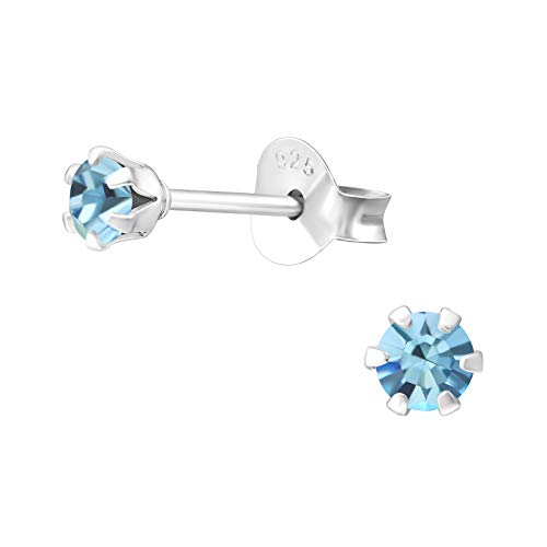 Bungsa Damen-Ohrstecker mit LA CRYSTALE Kristallsteinchen besetzt 3mm aus .925 Silber - Aqua Bohemica von Bungsa