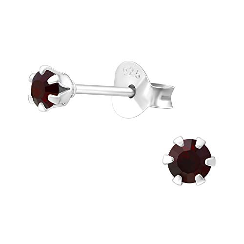 Bungsa Damen-Ohrstecker mit LA CRYSTALE Kristallsteinchen besetzt 3mm aus .925 Silber - Garnet von Bungsa