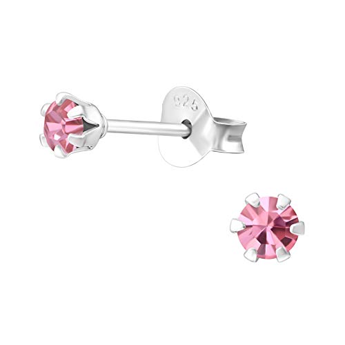 Bungsa Damen-Ohrstecker mit LA CRYSTALE Kristallsteinchen besetzt 3mm aus .925 Silber - Light Rose von Bungsa