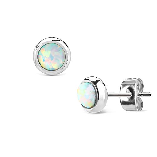 Bungsa Damen Ohrstecker mit einem 6mm Opal-Stein aus 316L Edelstahl (Silber-Weiß) von Bungsa