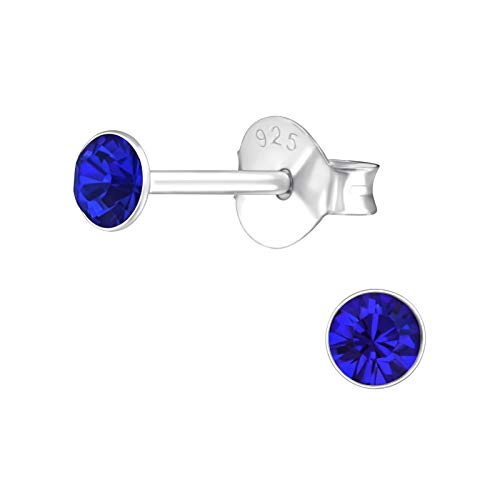 Bungsa Dunkles Saphirblau - Ohrstecker mit echtem eurpäischem Kristall (LA CRYSTALE) 3mm aus .925 Echtsilber von Bungsa