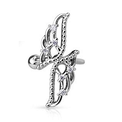 Bungsa Ear Cuff Ohrklemme gekreuzte Flügel Wings (Ohrstecker Conch Fake Piercing silber dezent Ohrringe Ohrclip Ohrschmuck Damen Frauen Herren Mode) von Bungsa