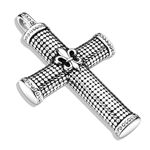 Bungsa Fleur de Lis König Royal Anhänger für Halsketten Edelstahl silber schwarz (Kettenanhänger Pendant Anhänger Charm Beads Chirurgenstahl Damen Herren Schmuck) von Bungsa