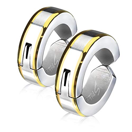 Bungsa Gold Clipverschluss Ohr Creolen mit Metallrand aus Edelstahl (1 Paar) Silber (Ohrstecker Ohrringe Ohrhänger Creolen Ohrschmuck Ohrklemmen Damen Frauen Herren Mode) von Bungsa