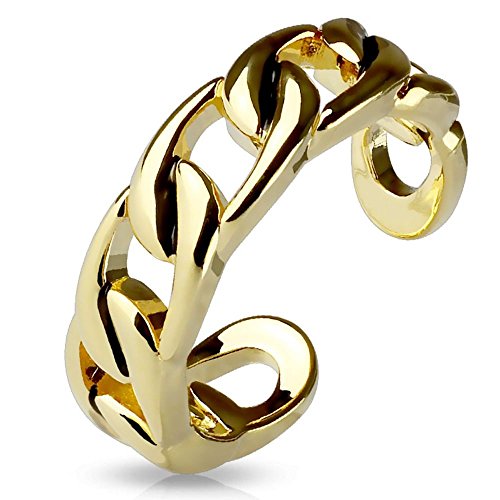 Bungsa Gold Zehring Kettenglieder Gold Silber Brass für Damen (Zehring Fussschmuck Fussring Toe-Ring Nail Ring Nagelring biegbar verstellbar) von Bungsa