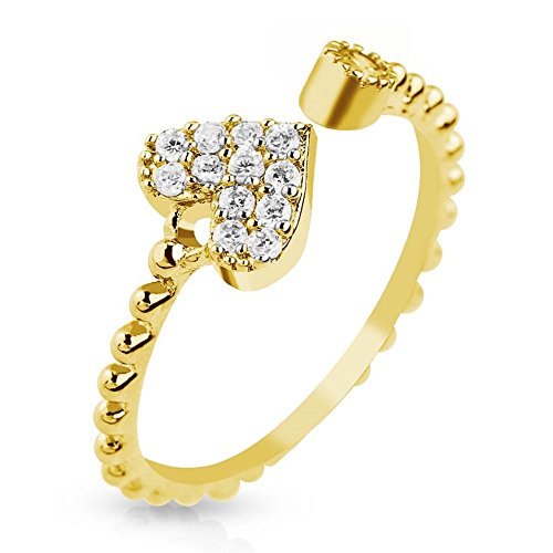 Bungsa Goldfarben Mittelring Herz mit Zirkonia gold Kristall Zehenring für Damen Edelstahl (Zehring Fussschmuck Fussring Toe-Ring Nail Ring Nagelring biegbar verstellbar) von Bungsa
