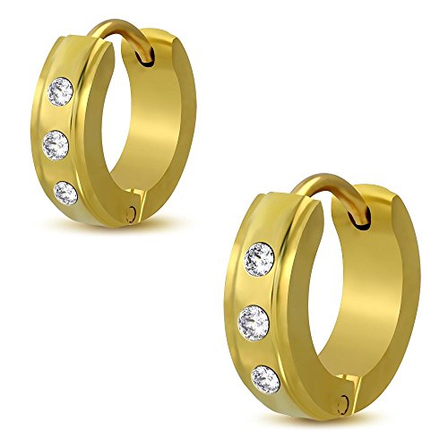 Bungsa Kristall Creolen Ohrringe gold 4mm - 1 Paar Klappcreolen Edelstahl (Ohrstecker Ohrringe Ohrhänger Huggie Ohrschmuck Ohrklemmen Damen Frauen Herren Mode) von Bungsa