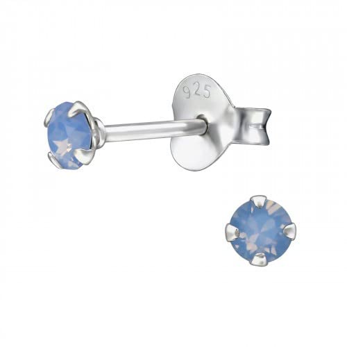 Bungsa Kristall-Ohrstecker mit echtem Kristall LA CRYSTALE 3mm 925 Silber Damen - Air Blue Opal von Bungsa